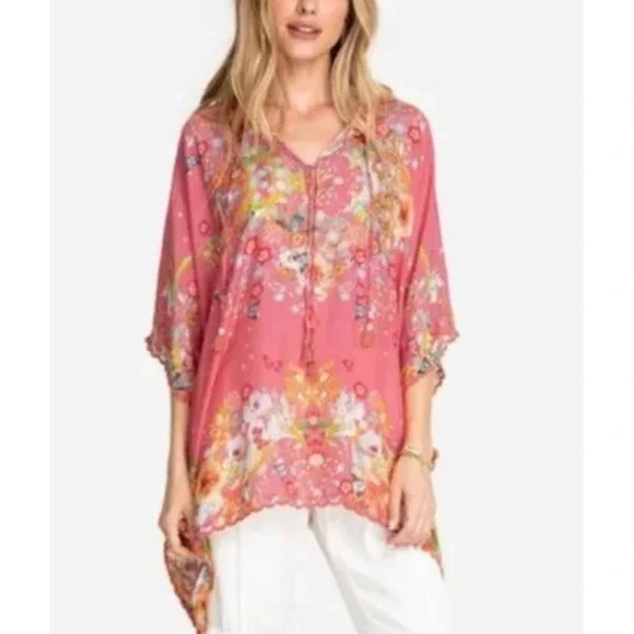 NEW‎ JOHNNY WAS Nephi Silk Floral Butterfly Kimono Tunic Top O/S Pink Oversized - Picture 3 of 13